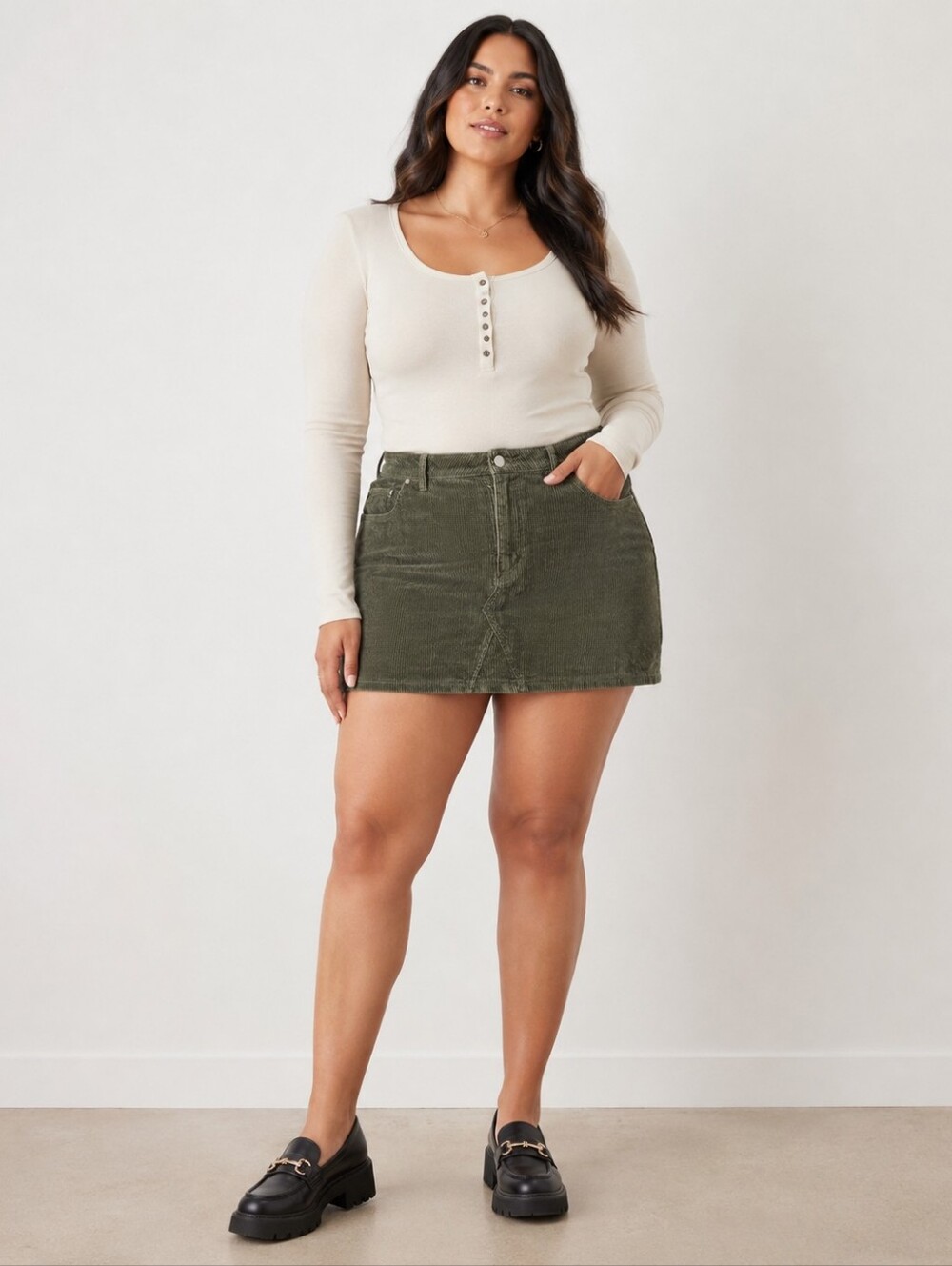 Forever 21+ Women's Sizes Olive Corduroy Mini Skirt